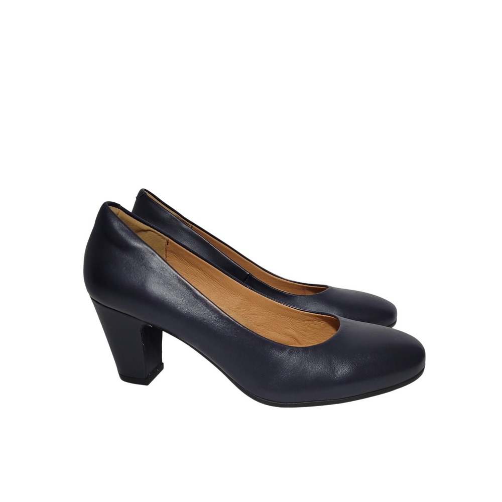 Sofft Lana Pumps Women 9.5 M Navy Blue Leather Block Heel Round Toe Comfort NWOB